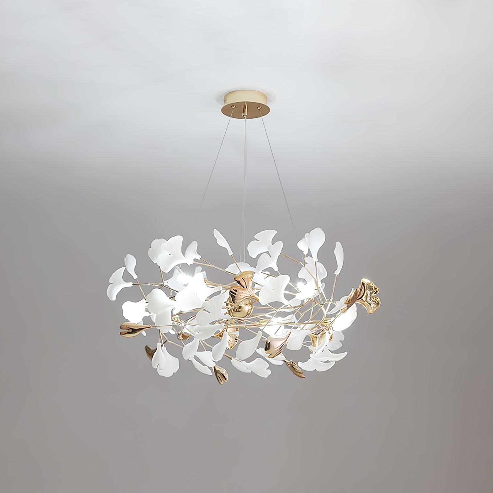 Ginkgo Leaf Ceramic Chandelier Modern Luxury Porcelain Pendant Light for Elegant Interior Spaces