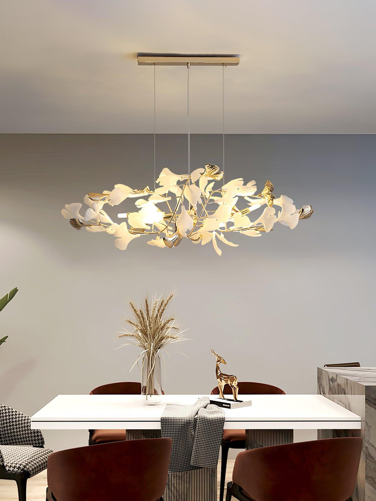 Ginkgo Leaf Ceramic Chandelier Modern Luxury Porcelain Pendant Light for Elegant Interior Spaces