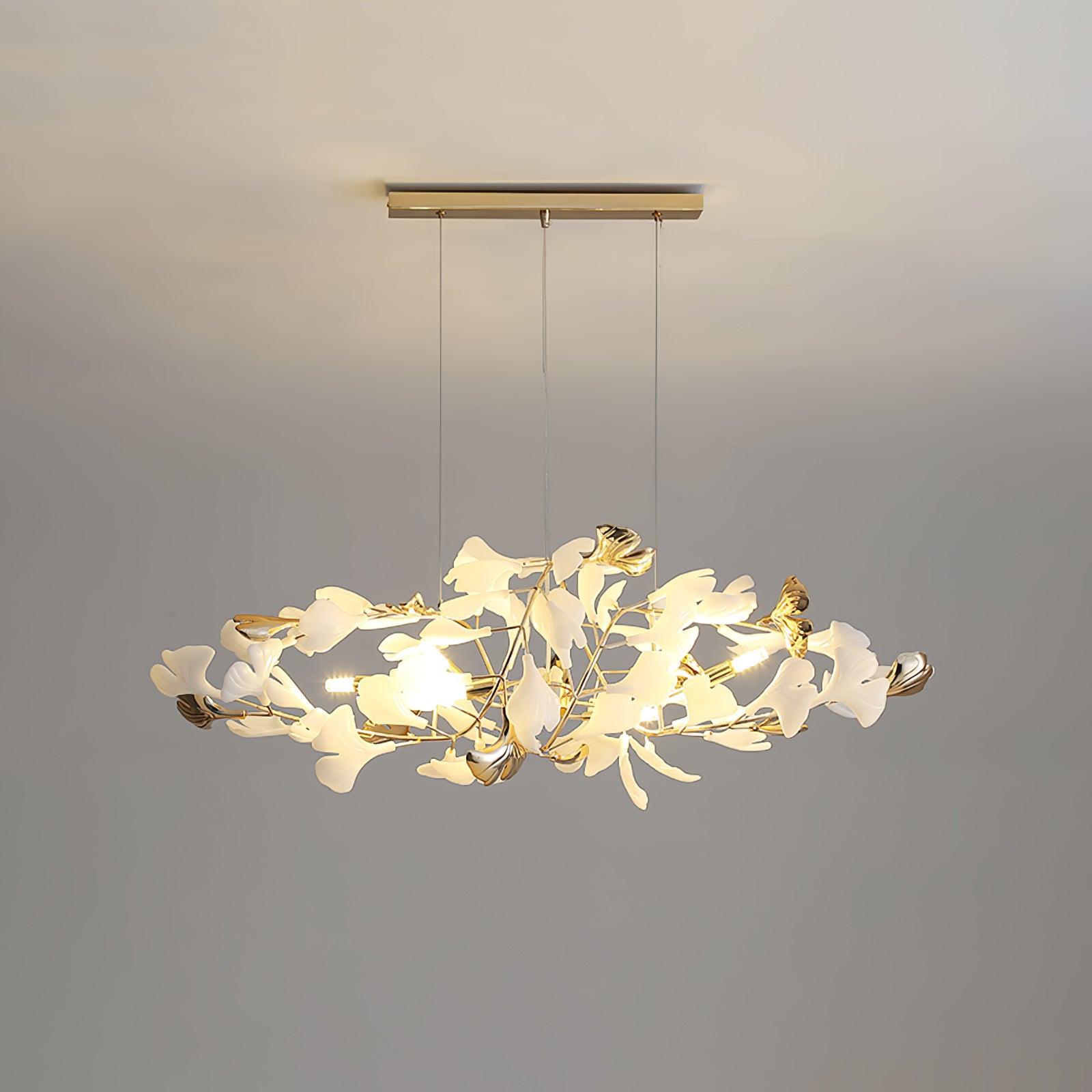 Ginkgo Leaf Ceramic Chandelier Modern Luxury Porcelain Pendant Light for Elegant Interior Spaces