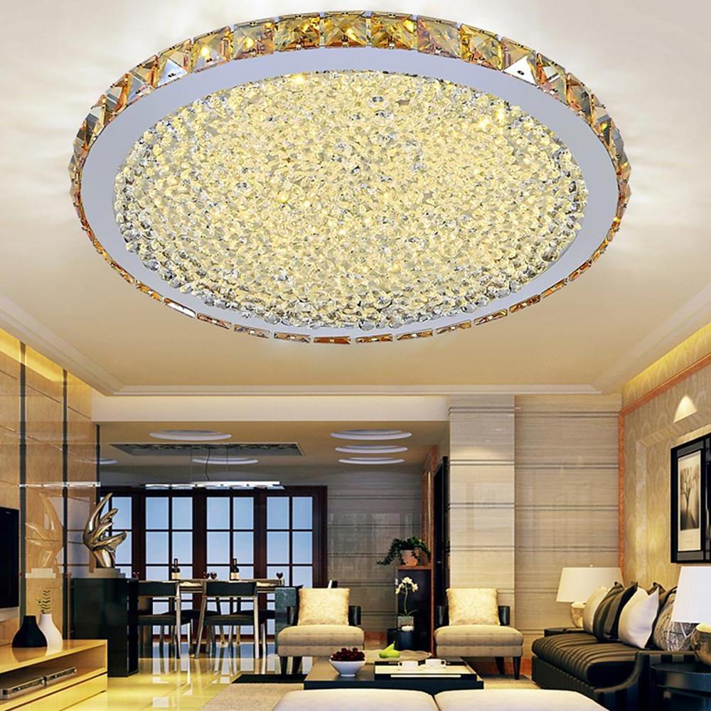 16 Inch Round Crystal LED Flush Mount Ceiling Light Modern Antique Painted Metal Fixture