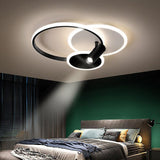 Modern Black Ring LED Flush Mount Ceiling Light with Integrated Spotlights for Living Room