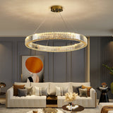 Gold Crystal Ring LED Crown Chandelier Modern Multi Tier Hanging Pendant Lamp