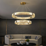 Gold Crystal Ring LED Crown Chandelier Modern Multi Tier Hanging Pendant Lamp