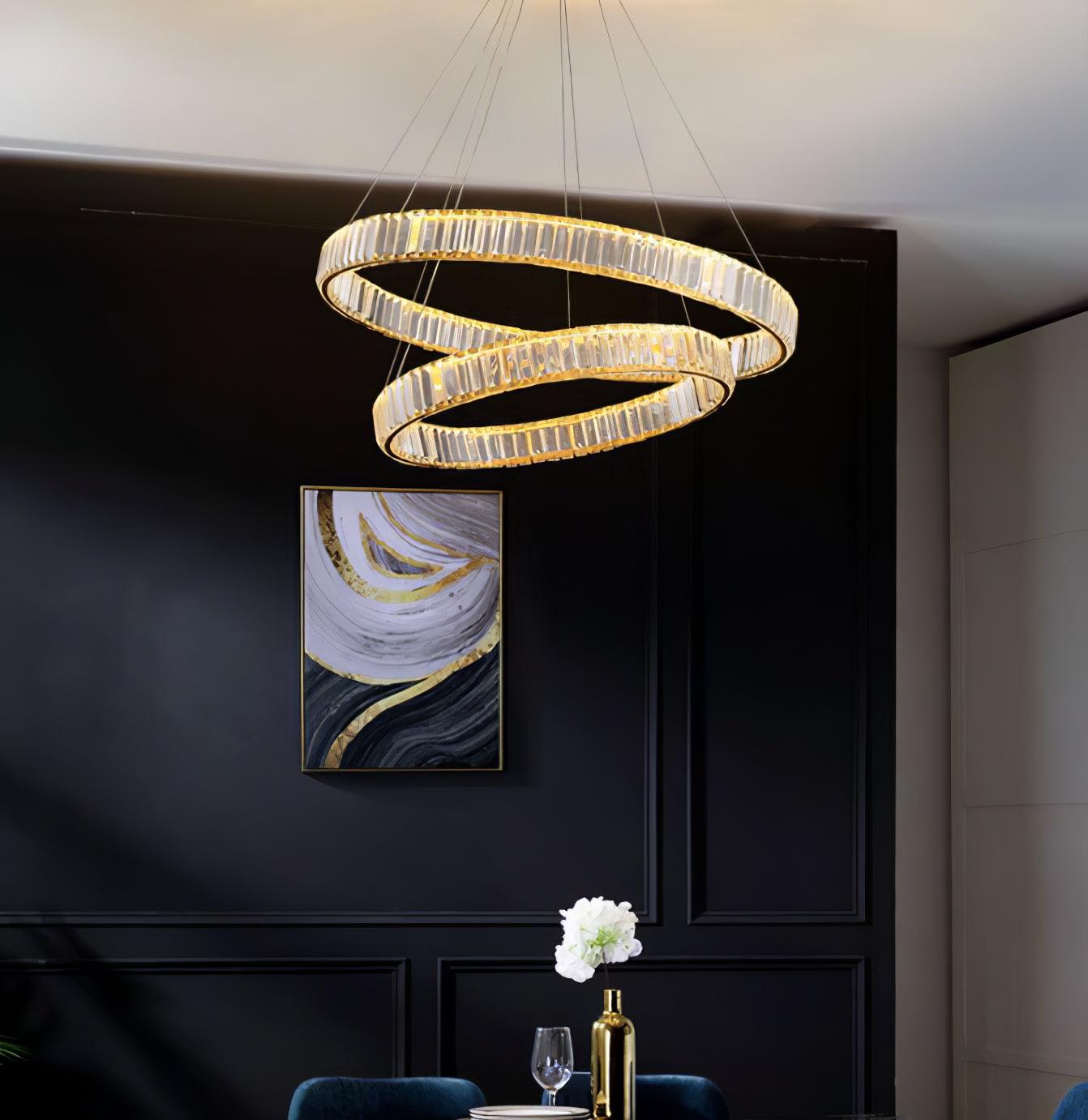Gold Crystal Ring LED Crown Chandelier Modern Multi Tier Hanging Pendant Lamp