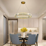 Gold Crystal Ring LED Crown Chandelier Modern Multi Tier Hanging Pendant Lamp