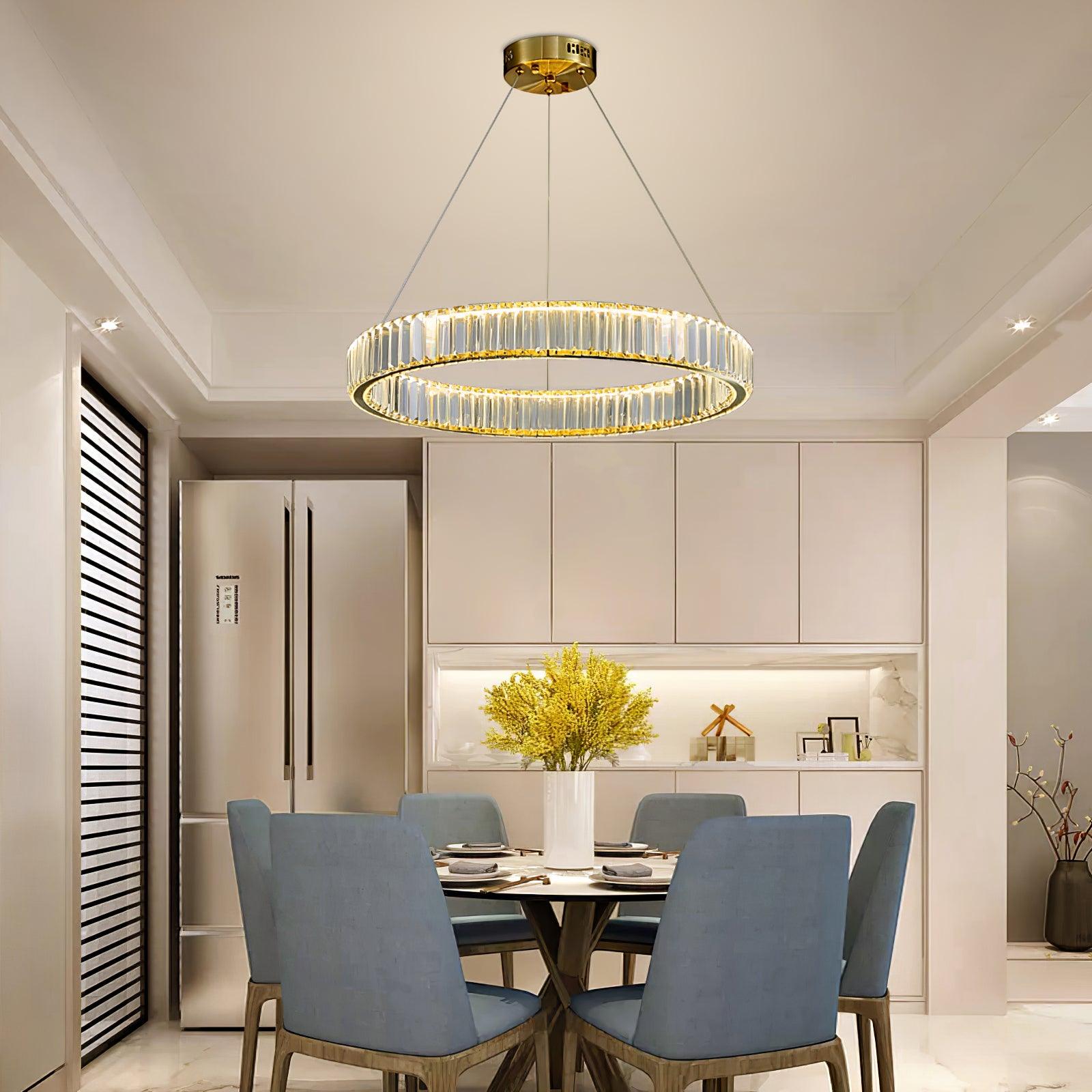 Gold Crystal Ring LED Crown Chandelier Modern Multi Tier Hanging Pendant Lamp