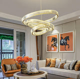 Gold Crystal Ring LED Crown Chandelier Modern Multi Tier Hanging Pendant Lamp