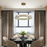 Gold Crystal Ring LED Crown Chandelier Modern Multi Tier Hanging Pendant Lamp