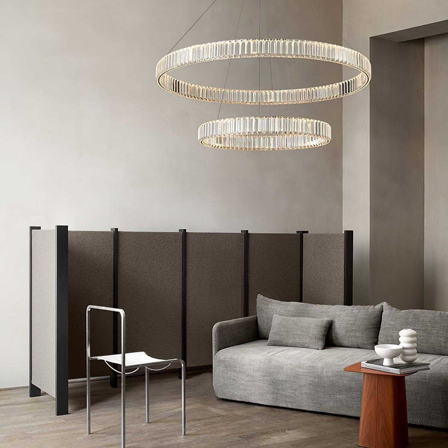 Gold Crystal Ring LED Crown Chandelier Modern Multi Tier Hanging Pendant Lamp