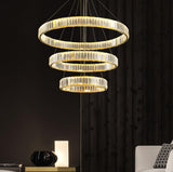 Gold Crystal Ring LED Crown Chandelier Modern Multi Tier Hanging Pendant Lamp