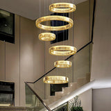 Gold Crystal Ring LED Crown Chandelier Modern Multi Tier Hanging Pendant Lamp