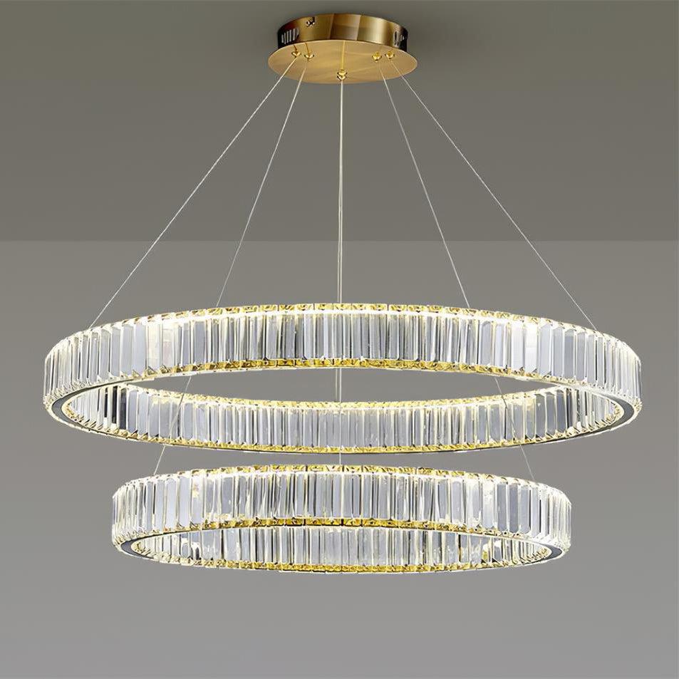 Gold Crystal Ring LED Crown Chandelier Modern Multi Tier Hanging Pendant Lamp