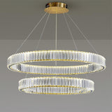Gold Crystal Ring LED Crown Chandelier Modern Multi Tier Hanging Pendant Lamp