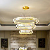 Gold Crystal Ring LED Crown Chandelier Modern Multi Tier Hanging Pendant Lamp