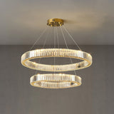 Gold Crystal Ring LED Crown Chandelier Modern Multi Tier Hanging Pendant Lamp