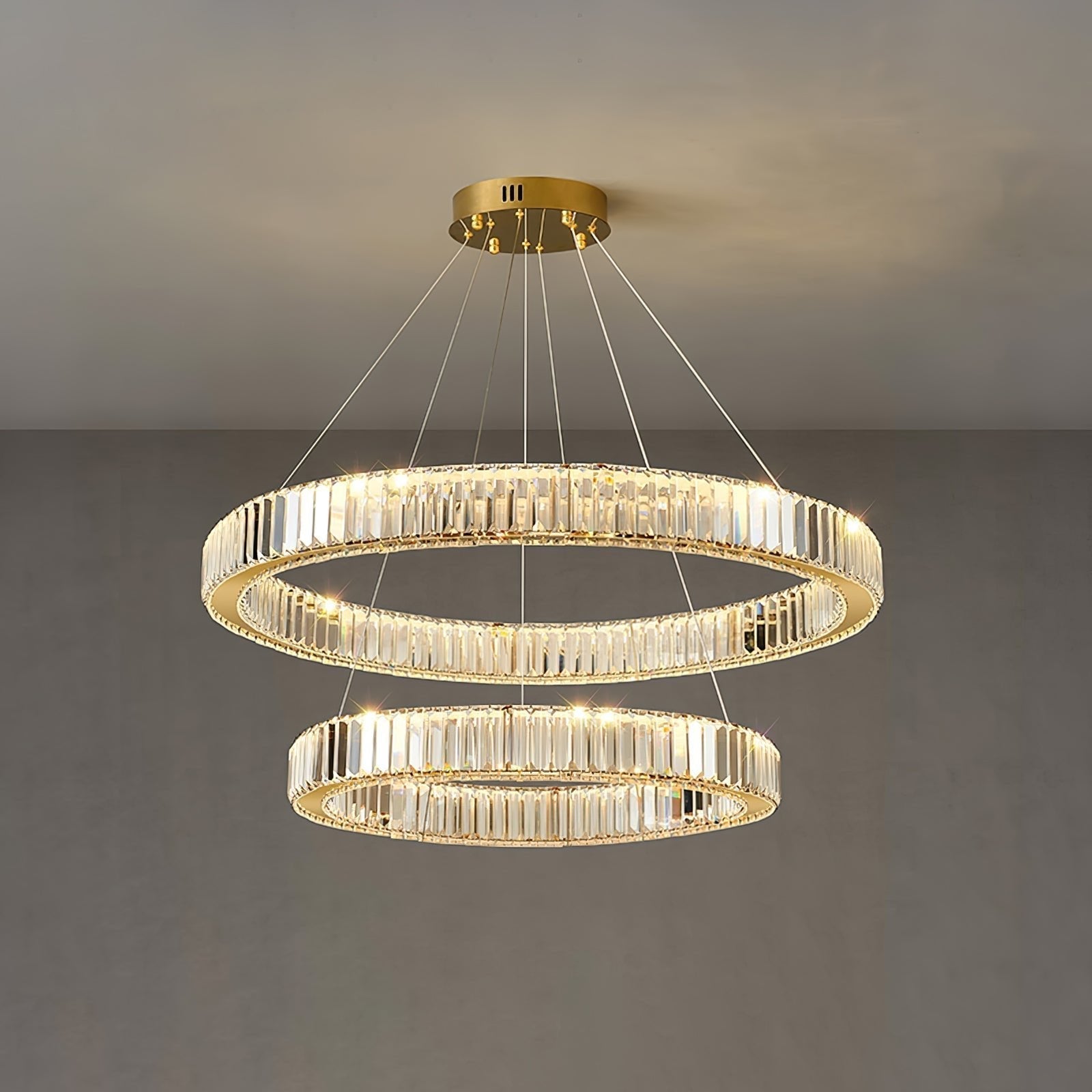Gold Crystal Ring LED Crown Chandelier Modern Multi Tier Hanging Pendant Lamp