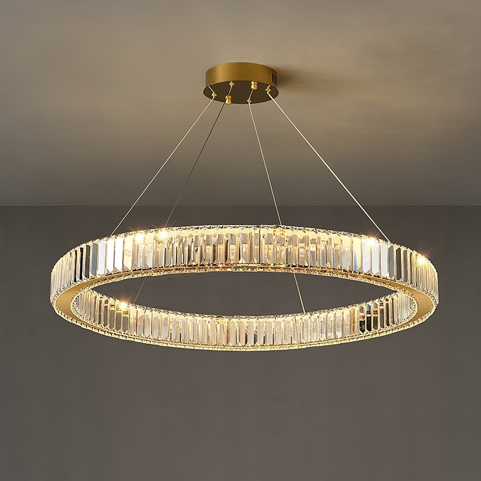 Gold Crystal Ring LED Crown Chandelier Modern Multi Tier Hanging Pendant Lamp