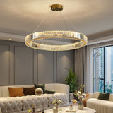 Gold Crystal Ring LED Crown Chandelier Modern Multi Tier Hanging Pendant Lamp