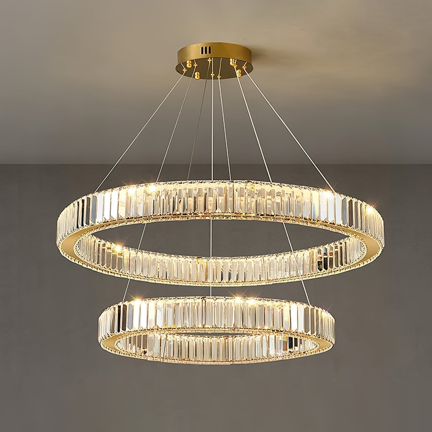 Gold Crystal Ring LED Crown Chandelier Modern Multi Tier Hanging Pendant Lamp