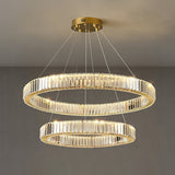 Gold Crystal Ring LED Crown Chandelier Modern Multi Tier Hanging Pendant Lamp