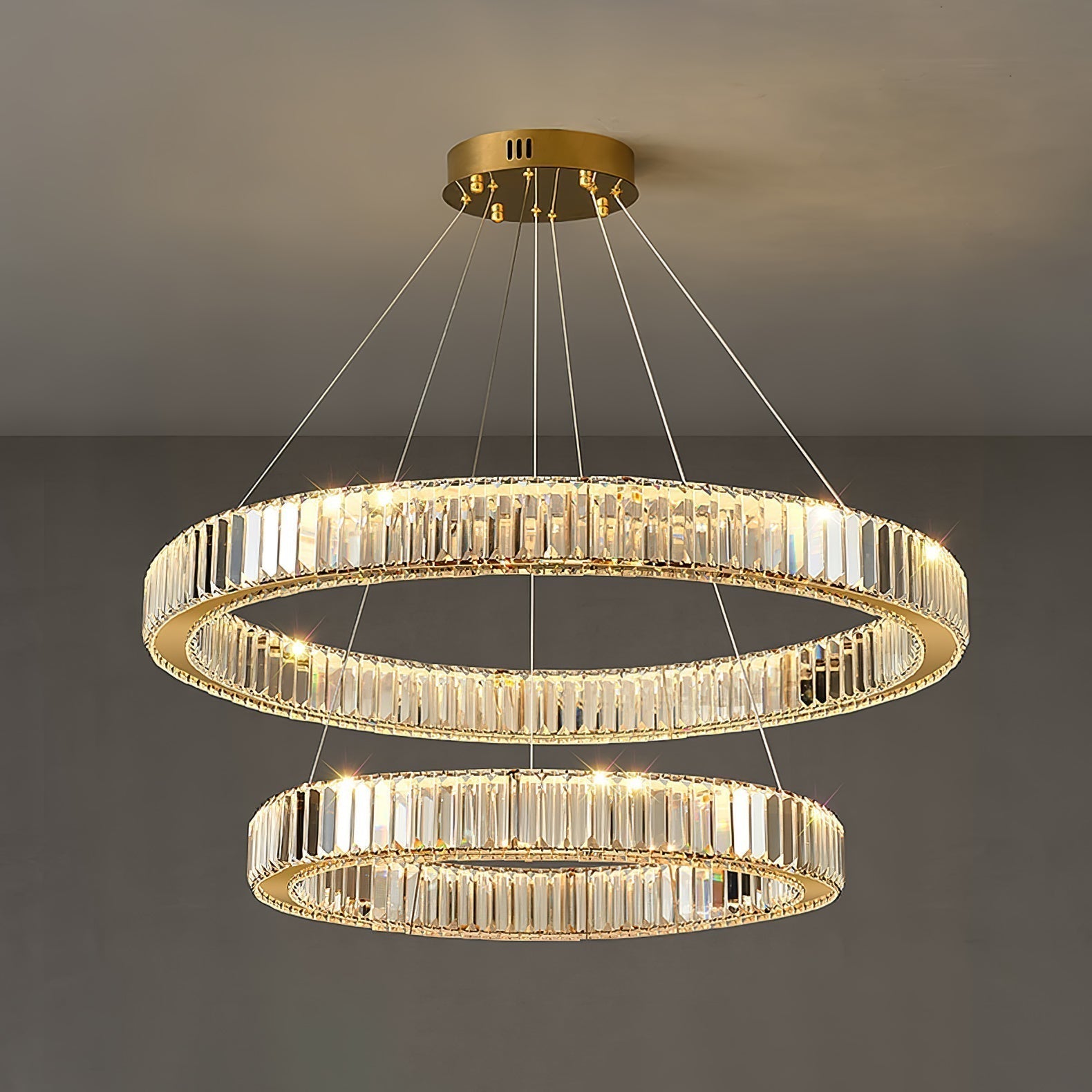 Gold Crystal Ring LED Crown Chandelier Modern Multi Tier Hanging Pendant Lamp