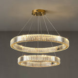 Gold Crystal Ring LED Crown Chandelier Modern Multi Tier Hanging Pendant Lamp