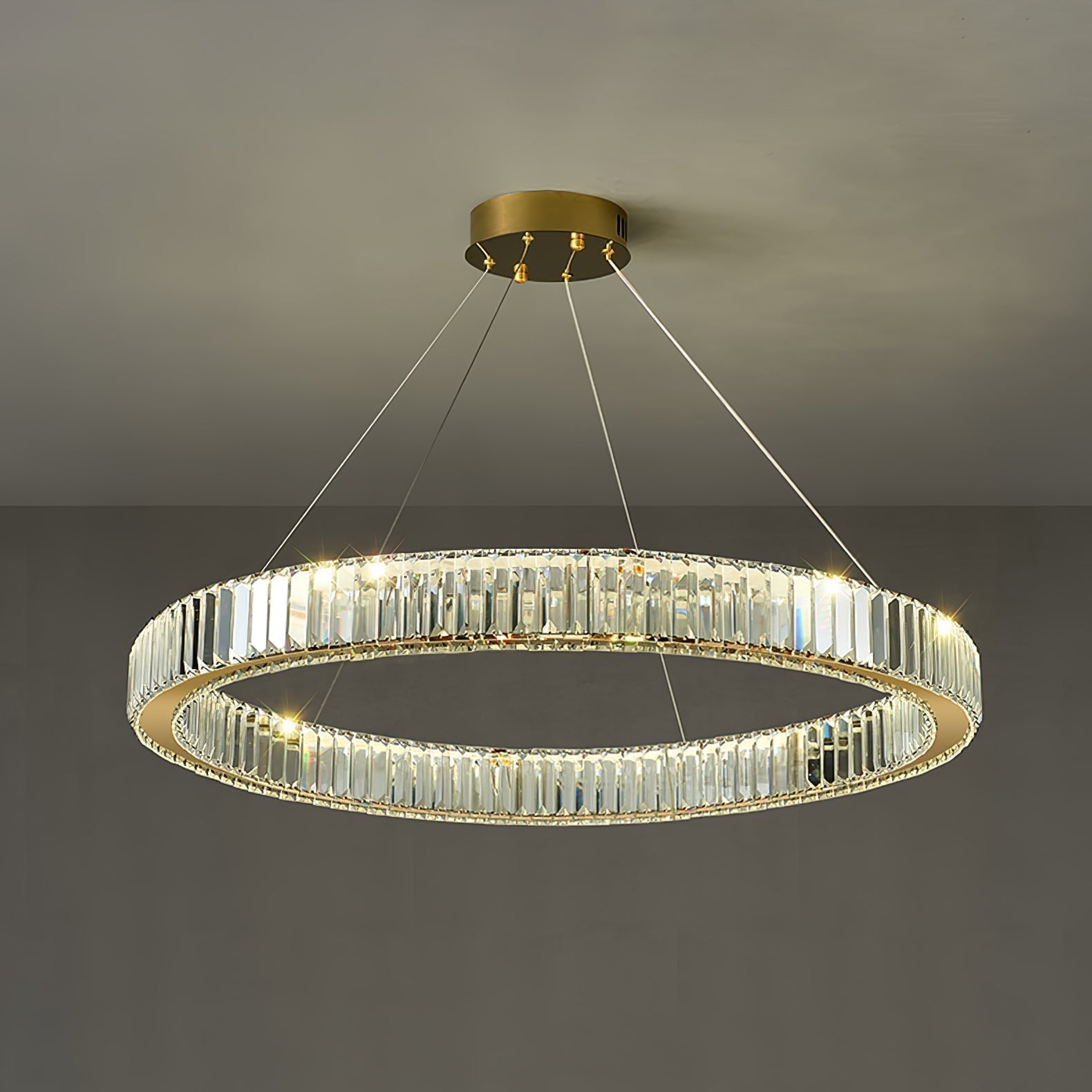 Gold Crystal Ring LED Crown Chandelier Modern Multi Tier Hanging Pendant Lamp