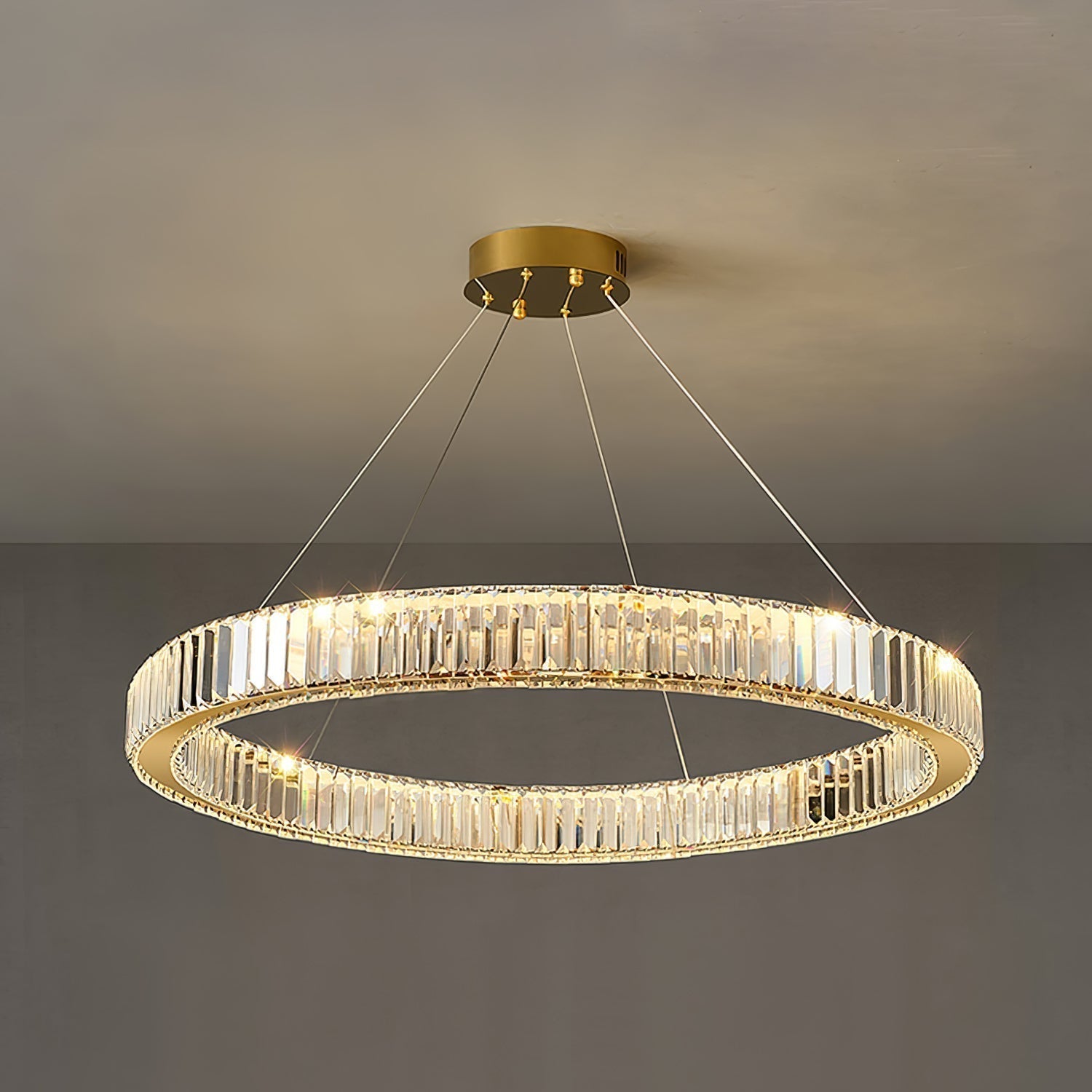 Gold Crystal Ring LED Crown Chandelier Modern Multi Tier Hanging Pendant Lamp