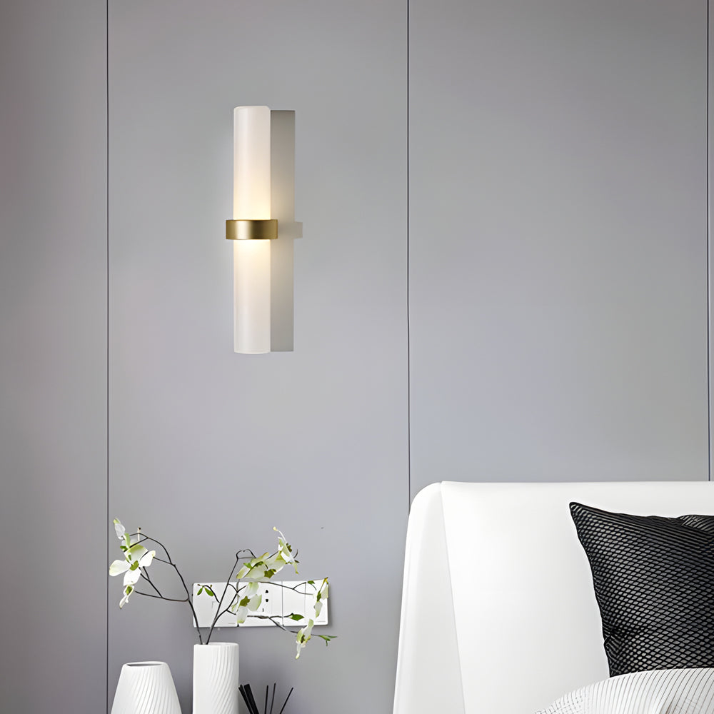Gold Frosted Glass Tube Wall Sconce Modern 1 Light G4 Warm White Indoor Lighting for Bedroom Hallway