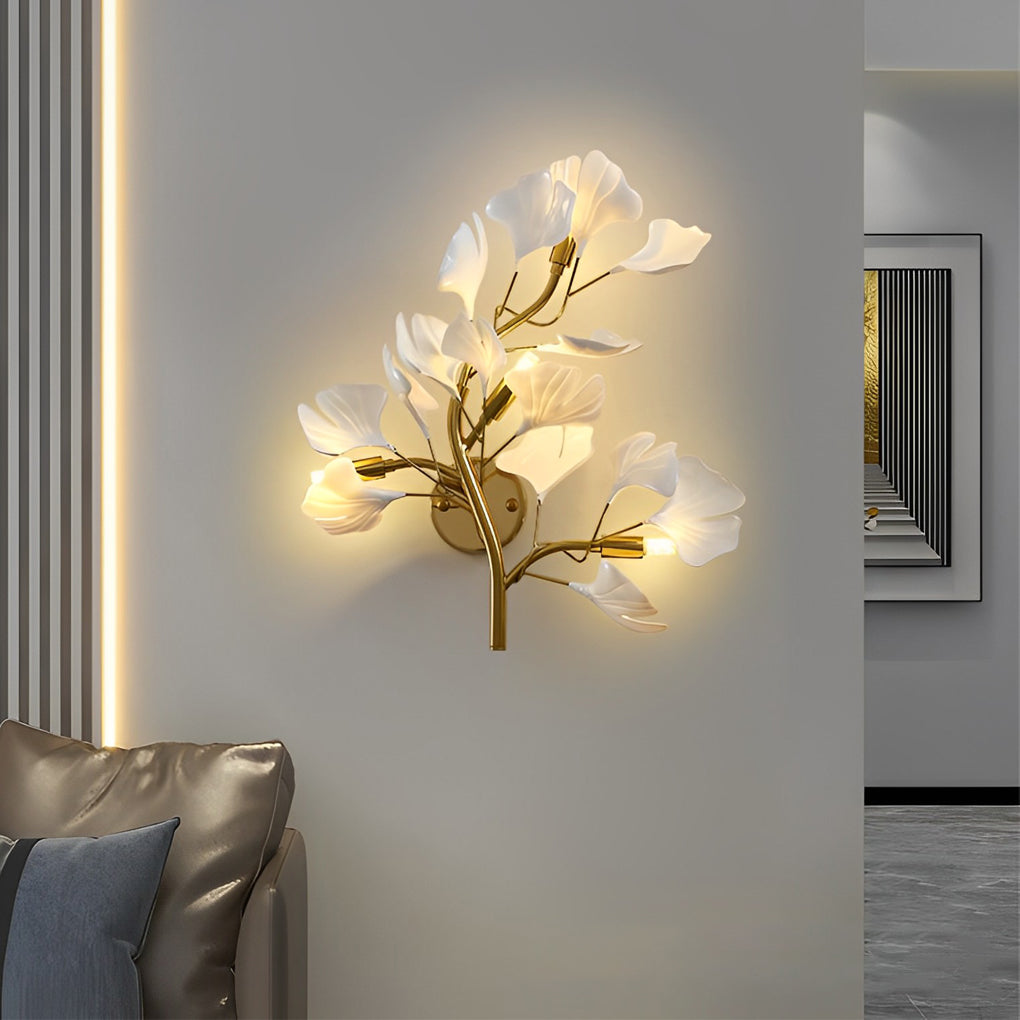 Gold Ginkgo Biloba Leaf Wall Sconce Nordic Modern 3 Color Dimming Light Fixture