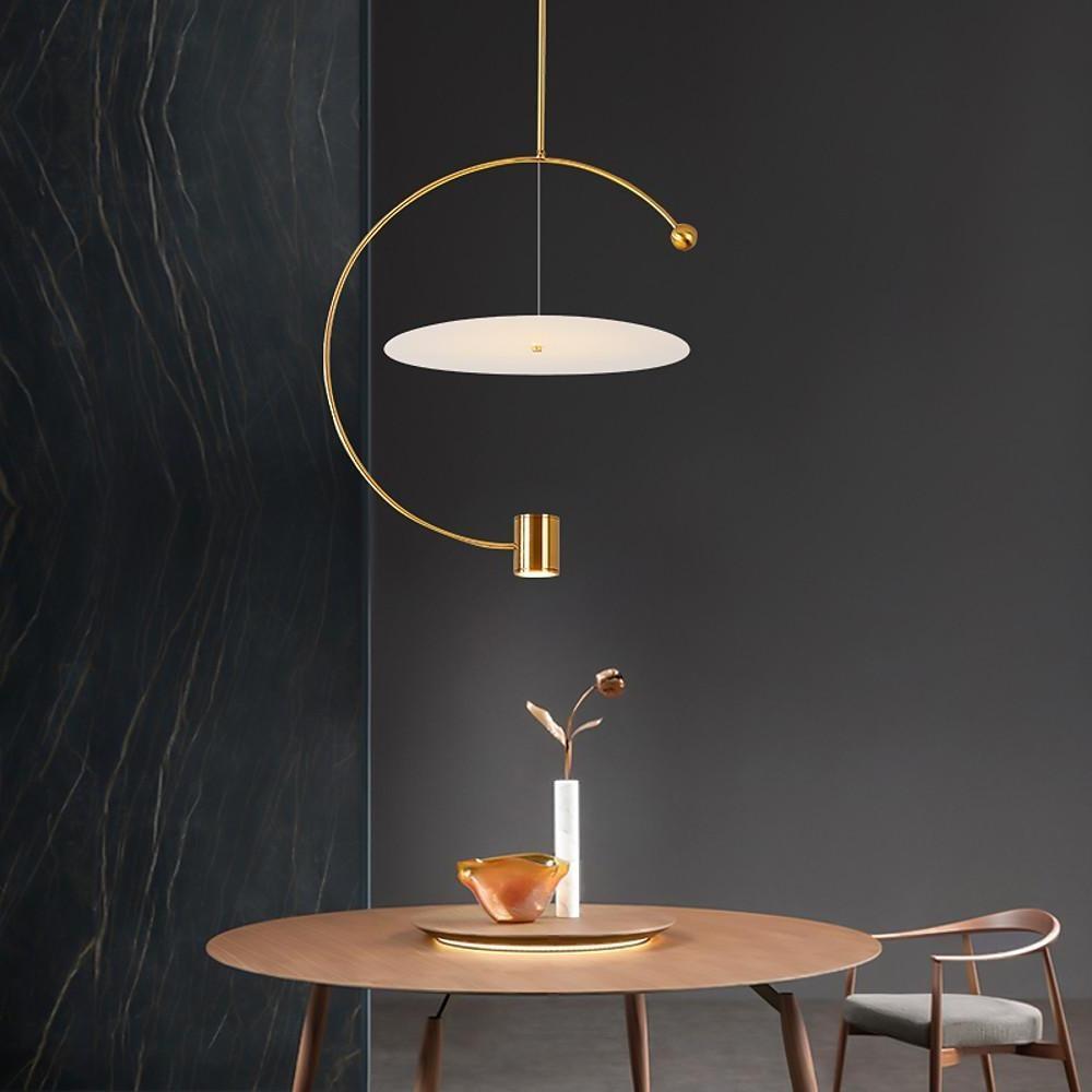 Gold Semi Circular LED Pendant Lighting Modern Electroplated Metal Chandelier for Kitchen