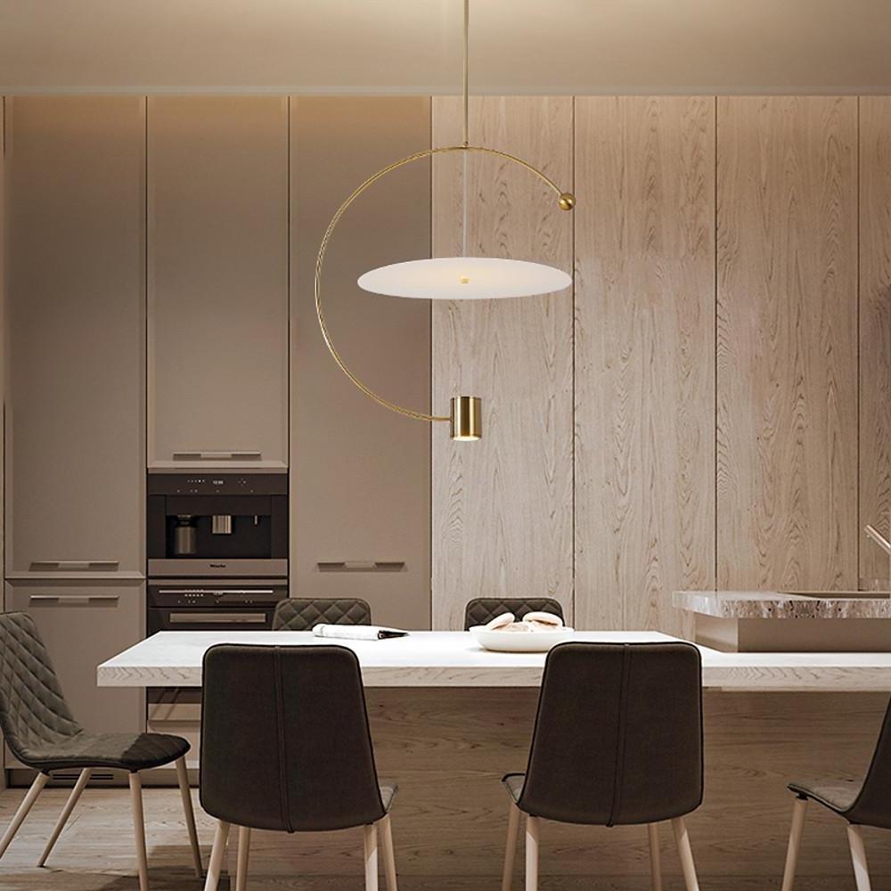 Gold Semi Circular LED Pendant Lighting Modern Electroplated Metal Chandelier for Kitchen