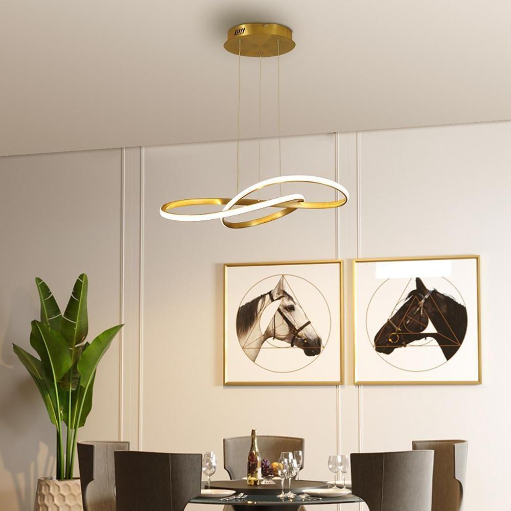 Gold Wavy Interweaved LED Hanging Lamp Contemporary Island Lighting Fixture