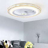 Modern White and Gold Crown Bladeless Flush Mount Ceiling Fan with Remote Control and LED Light