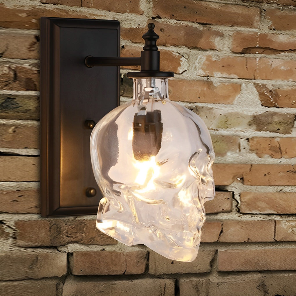 Gothic Skull Head Glass Wall Sconce Industrial Black Finish Decorative Lighting