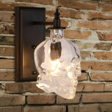 Gothic Skull Head Glass Wall Sconce Industrial Black Finish Decorative Lighting