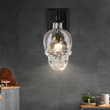 Gothic Skull Head Glass Wall Sconce Industrial Black Finish Decorative Lighting