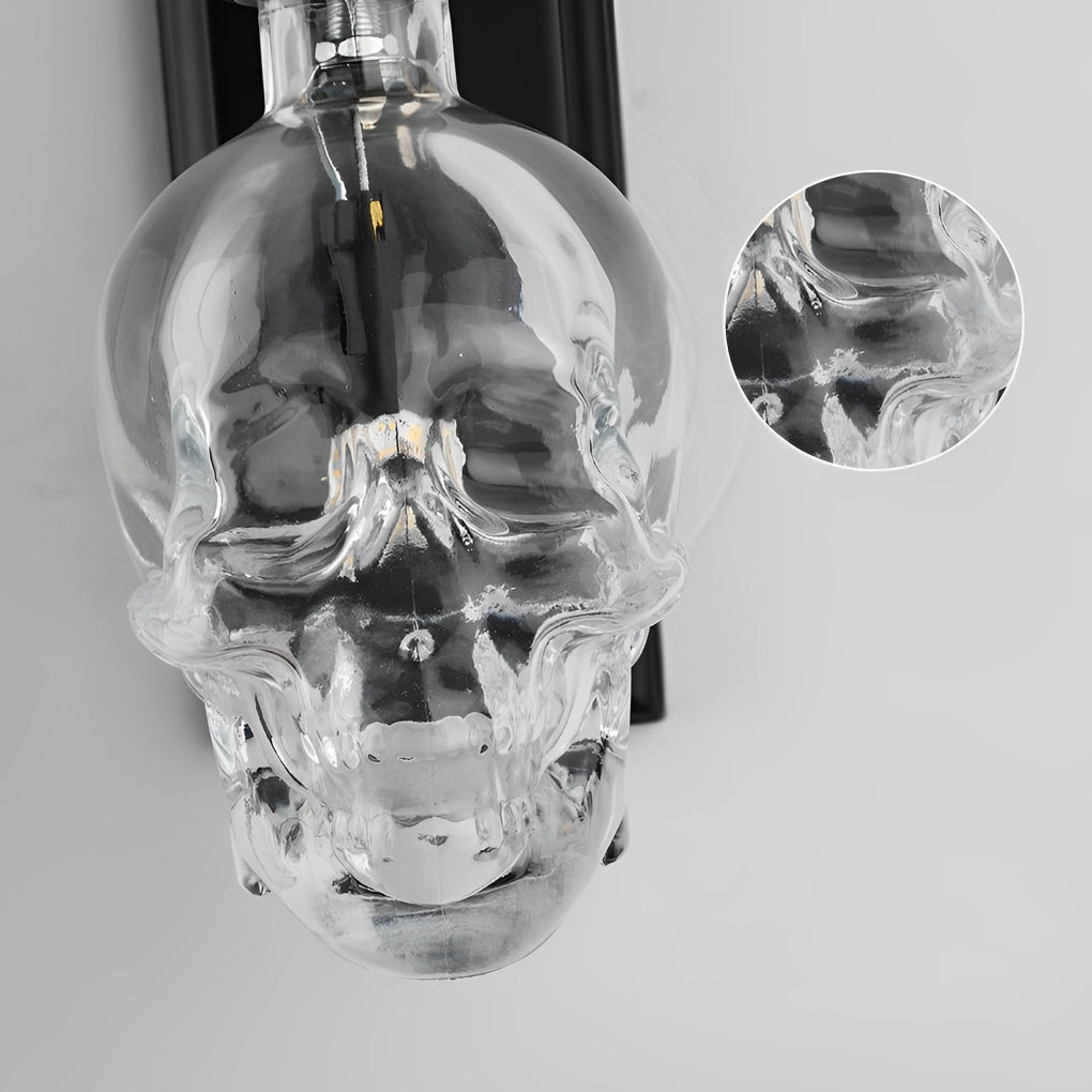 Gothic Skull Head Glass Wall Sconce Industrial Black Finish Decorative Lighting