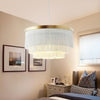 Gradated Drum Shade LED Chandelier for Dining Room and Bedroom Contemporary Fabric Tassel Ceiling Light