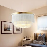 Gradated Drum Shade LED Chandelier for Dining Room and Bedroom Contemporary Fabric Tassel Ceiling Light