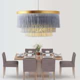 Gradated Drum Shade LED Chandelier for Dining Room and Bedroom Contemporary Fabric Tassel Ceiling Light