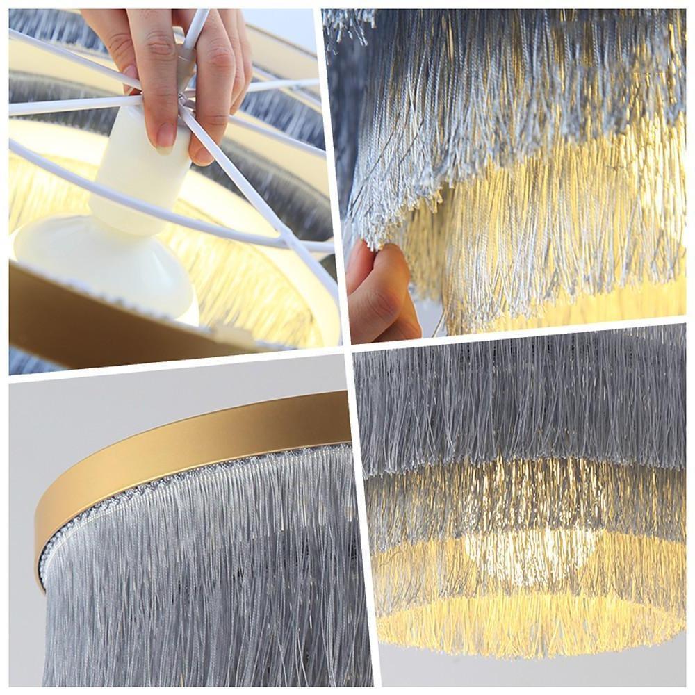 Gradated Drum Shade LED Chandelier for Dining Room and Bedroom Contemporary Fabric Tassel Ceiling Light
