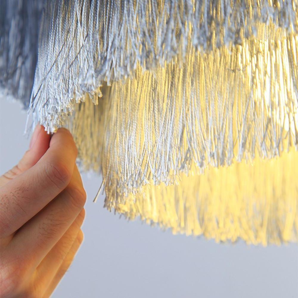 Gradated Drum Shade LED Chandelier for Dining Room and Bedroom Contemporary Fabric Tassel Ceiling Light