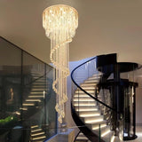 Grand Spiral Crystal Chandelier for Staircase Luxury Crown LED Pendant Light Chrome Finish