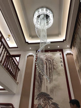 Grand Spiral Crystal Chandelier for Staircase Luxury Crown LED Pendant Light Chrome Finish
