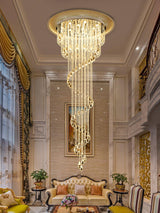 Grand Spiral Crystal Chandelier for Staircase Luxury Crown LED Pendant Light Chrome Finish