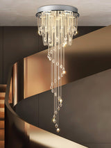 Grand Spiral Crystal Chandelier for Staircase Luxury Crown LED Pendant Light Chrome Finish
