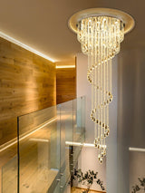 Grand Spiral Crystal Chandelier for Staircase Luxury Crown LED Pendant Light Chrome Finish