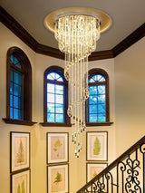 Grand Spiral Crystal Chandelier for Staircase Luxury Crown LED Pendant Light Chrome Finish