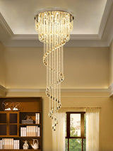 Grand Spiral Crystal Chandelier for Staircase Luxury Crown LED Pendant Light Chrome Finish